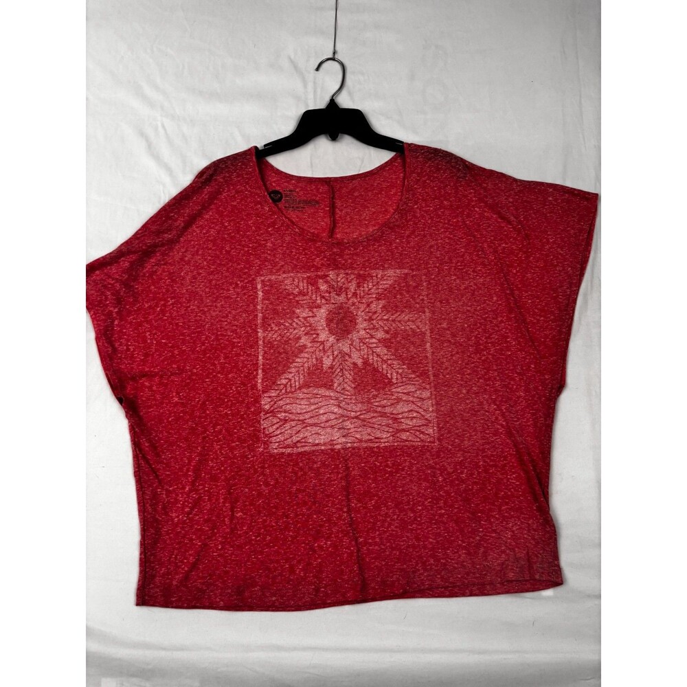 Roxy Red Heathered Graphic Tee - Sunburst & Wave Design - Size XL - Surf Style